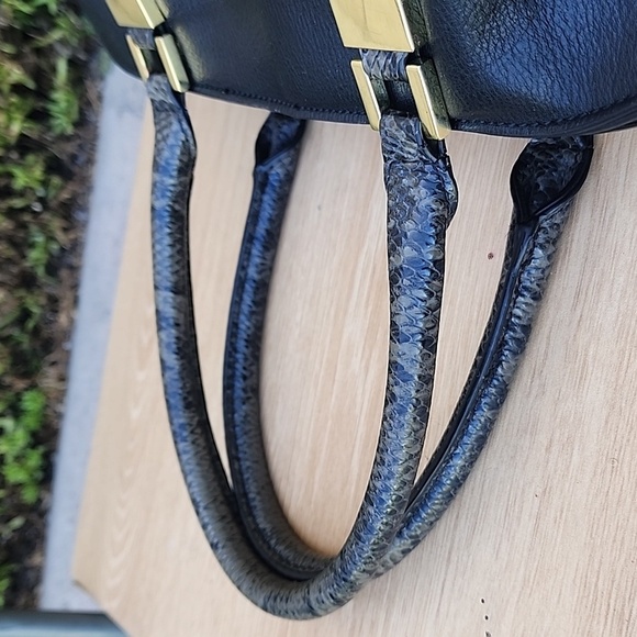 Neiman Marcus Black Handbag with Snakeskin embossed handles - Picture 5 of 15